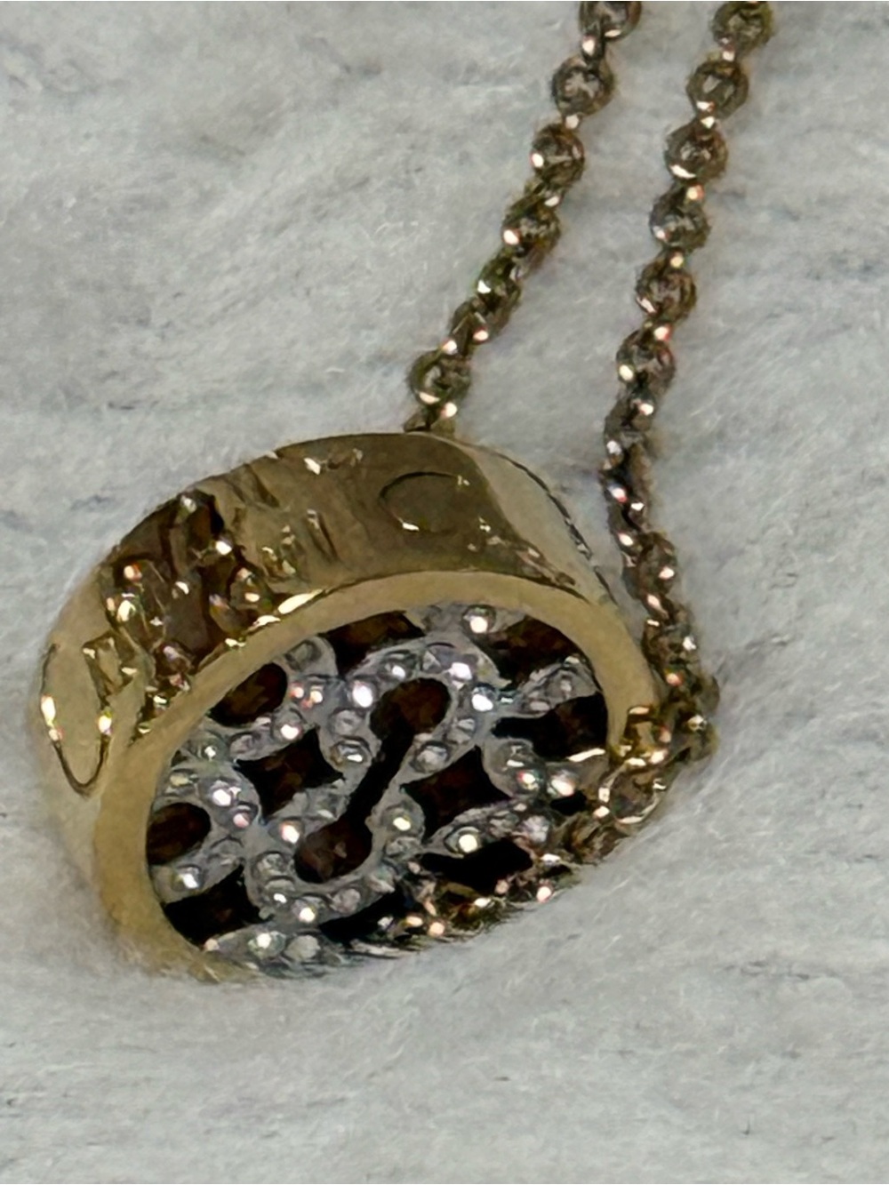 Coach Op Art Gold-Tone Chain Pendant Necklace with Crystal Accents